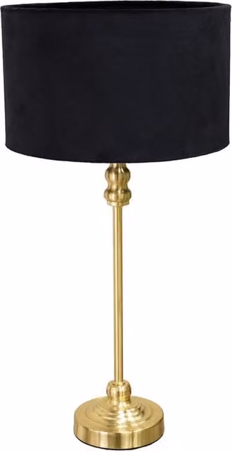 ValueLights Maggie Gold Table Lamp with Black Fabric Cylinder Shade and Brass Base