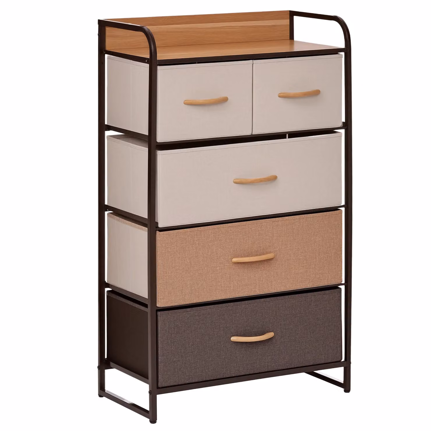 HOMCOM 5 Drawer Fabric Chest of Drawers with Steel Frame in Brown and Multicolour – 5