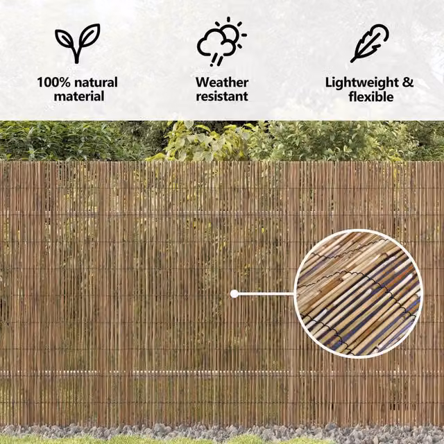 Berkfield Home Garden Brown Woven Reed Fence Mat, W: 600 cm, H: 160 cm