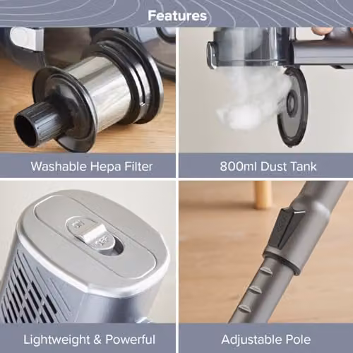 Quest 2-in-1 Handheld and Upright Bagless Vacuum Cleaner in Grey with HEPA Filter and 600W Motor – 3