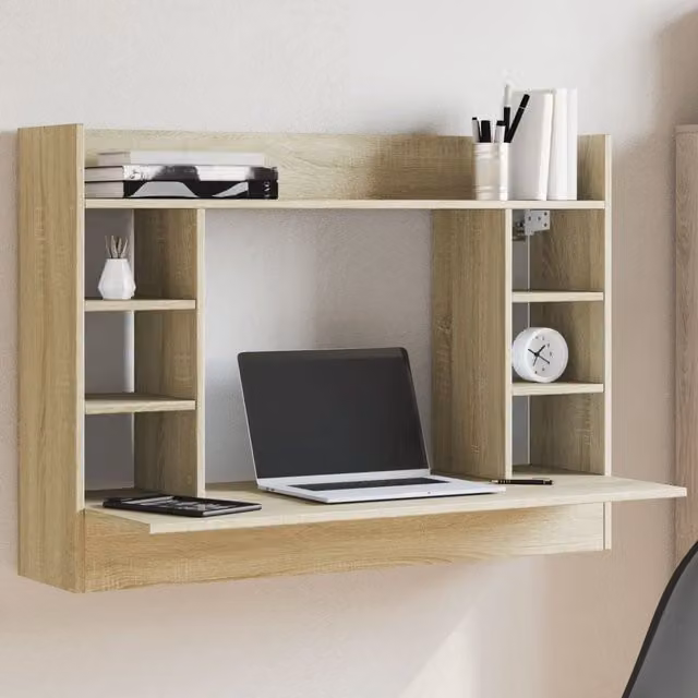 Berkfield Home Wall-Mounted Sonoma Oak Writing Desk in Brown, W/D/H: 105 x 48 x 75 cm – 1