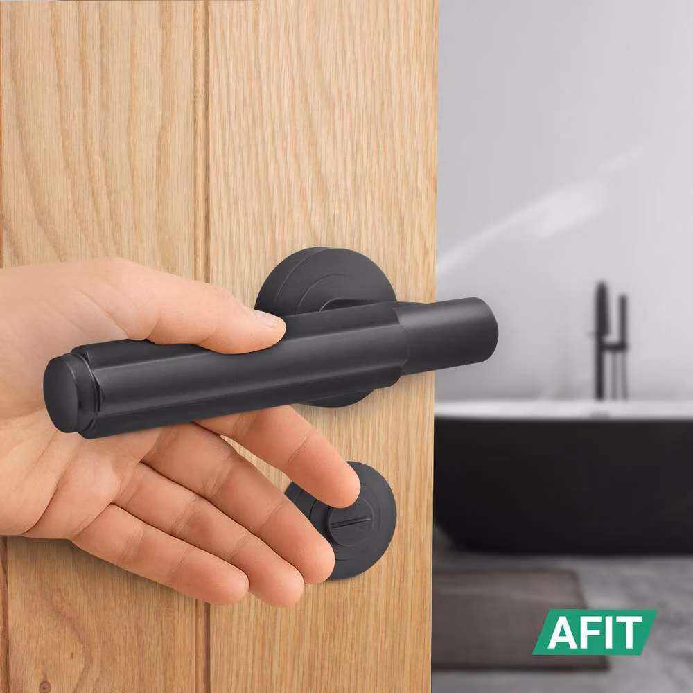 AFIT Matt Black Bathroom Door Handle Set with Lock and Hinges – 5