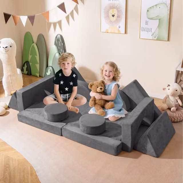 Costway Modular Kids Play Couch in Grey