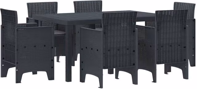 Berkfield Home 7 Piece Anthracite Poly Rattan Garden Dining Set with Black Cushions