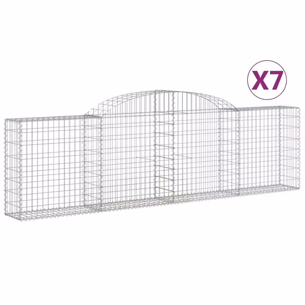 Berkfield Home Arched Gabion Baskets, 7 Piece Set, Silver Galvanised Steel, W: 300 cm, D: 30 cm, H: 80-100 cm – 2