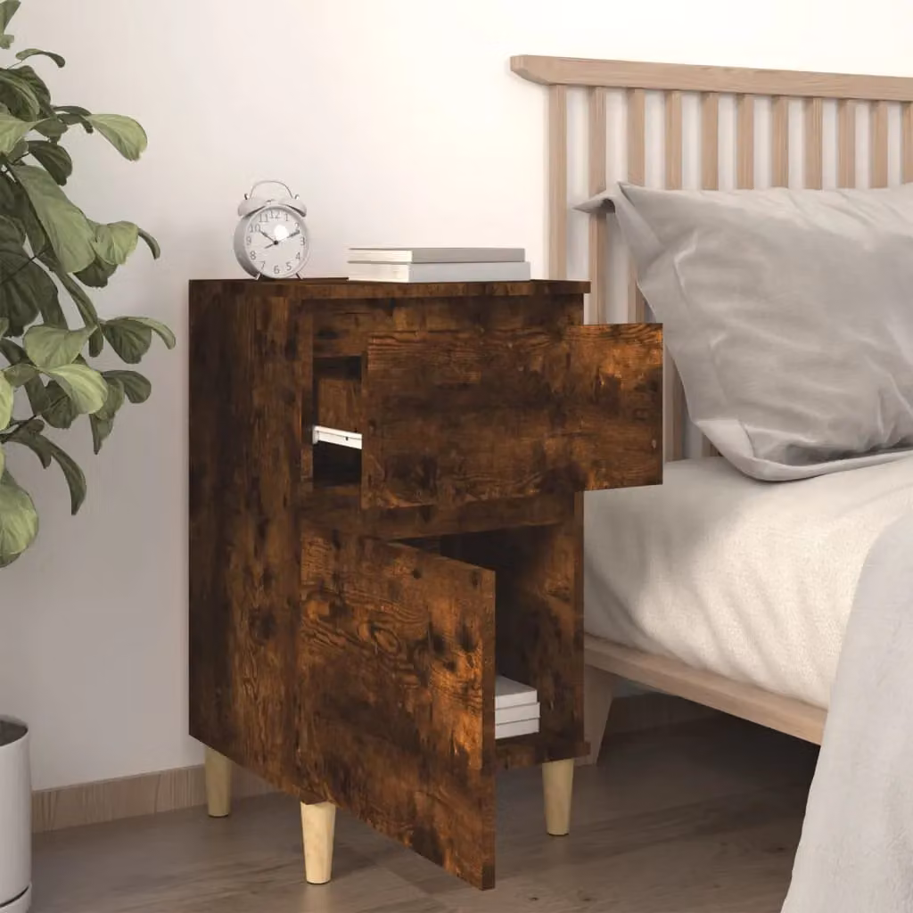 Berkfield Home Set of 2 Smoked Oak Bedside Cabinets in Brown, W/D/H: 40 x 35 x 70 cm – 3