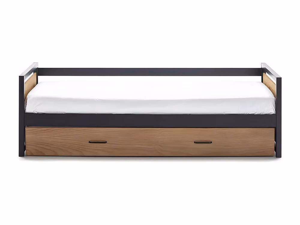Vente-unique BOSTON Industrial Single Trundle Bed in Light Oak with MDF, Pine and Metal – 2