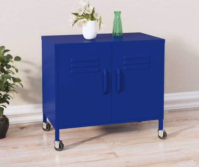 Berkfield Home Freestanding Metal Storage Cabinet in Navy Blue, W/D/H: 60 x 35 x 56 cm