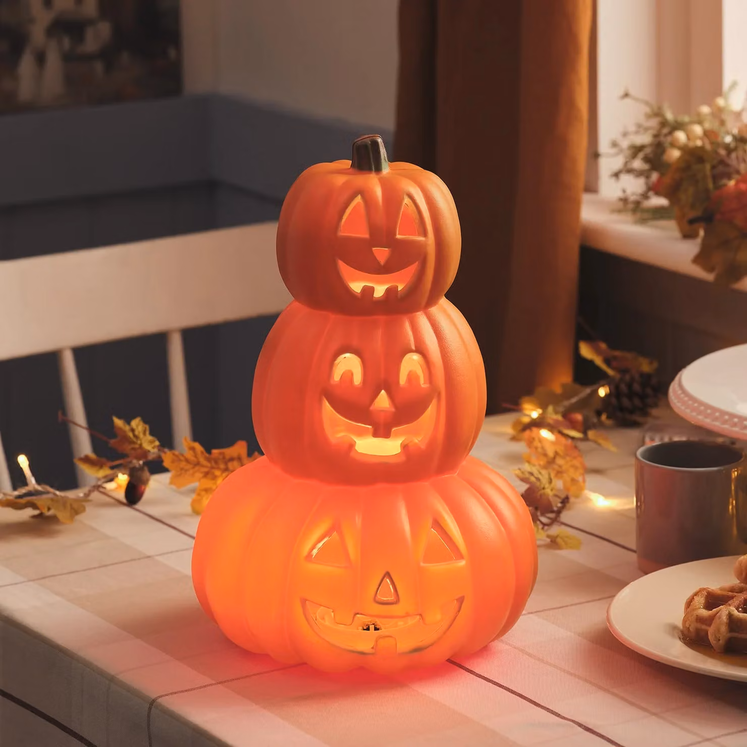 Stacked Pumpkin LED Outdoor Halloween Decoration in Orange