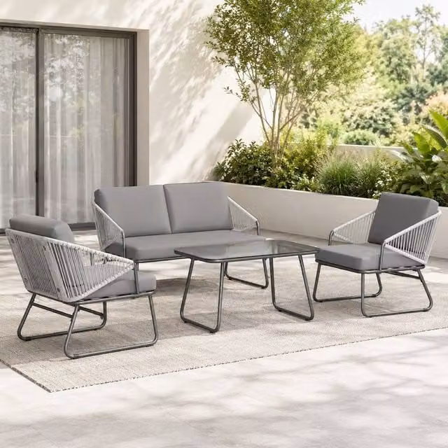 STILVORA 4-Piece Sofa Set with Steel Frame in Grey – 1