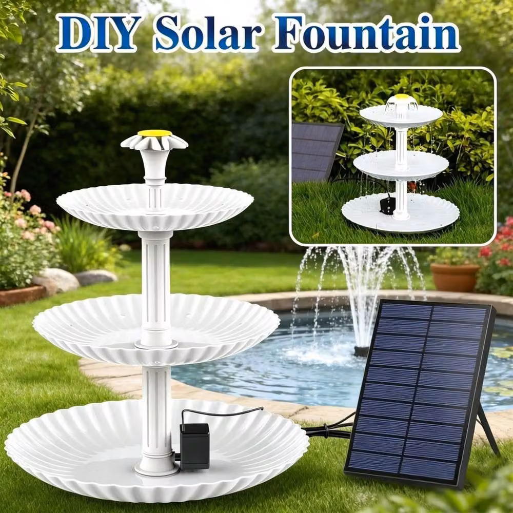 FLAVORA White 3.5W Floating Solar Fountain Pump for Pools, Bird Baths and Ponds – 3