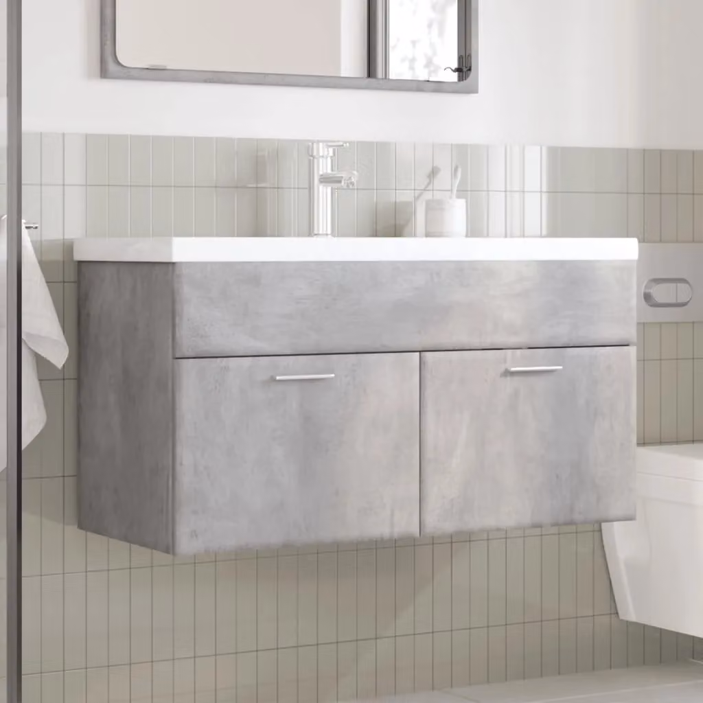Berkfield Home Wall Mounted Bathroom Sink Cabinet with Built-in Basin in Concrete Grey – 2