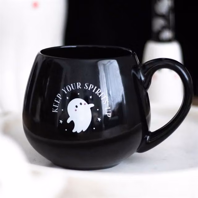 KDMK Spooky Ghost Ceramic Mug, Black, 500 ml