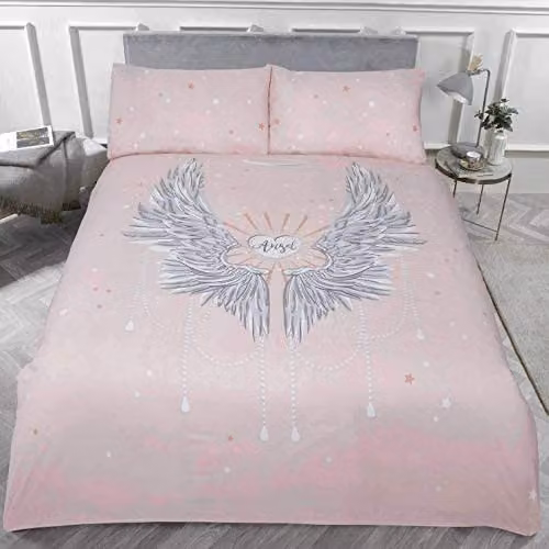 Rapport Home Angel Wings Polycotton Duvet Cover and Pillowcase Set in Pink with Star Details, W/D/H: 135 x 200 cm and 50 x 75 cm – 2