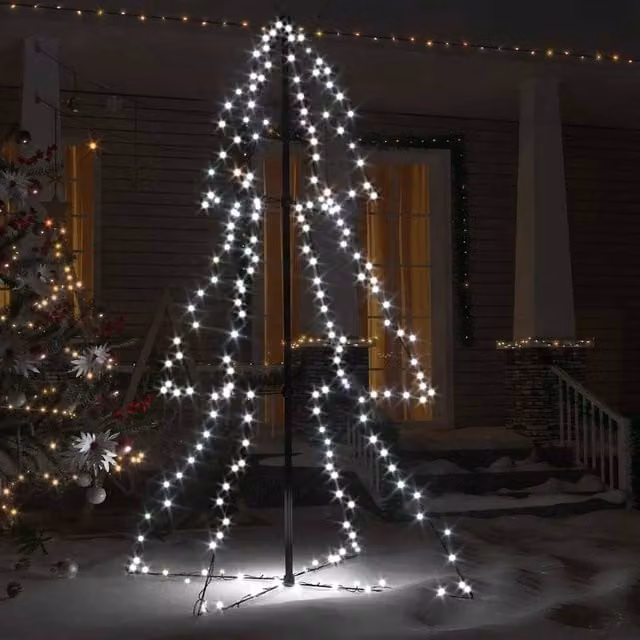 Berkfield Home Bright Christmas Cone Tree with 200 LEDs for Indoor and Outdoor Use, White, W: 98 cm, H: 150 cm