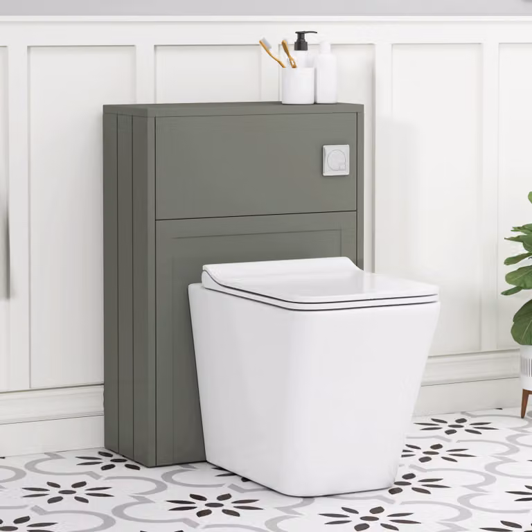 Royal Bathrooms Elmore Matt Green BTW WC Unit with Elena Rimless Ceramic Toilet Pan, Slim Soft Close Seat and Cistern, Width: 55 cm