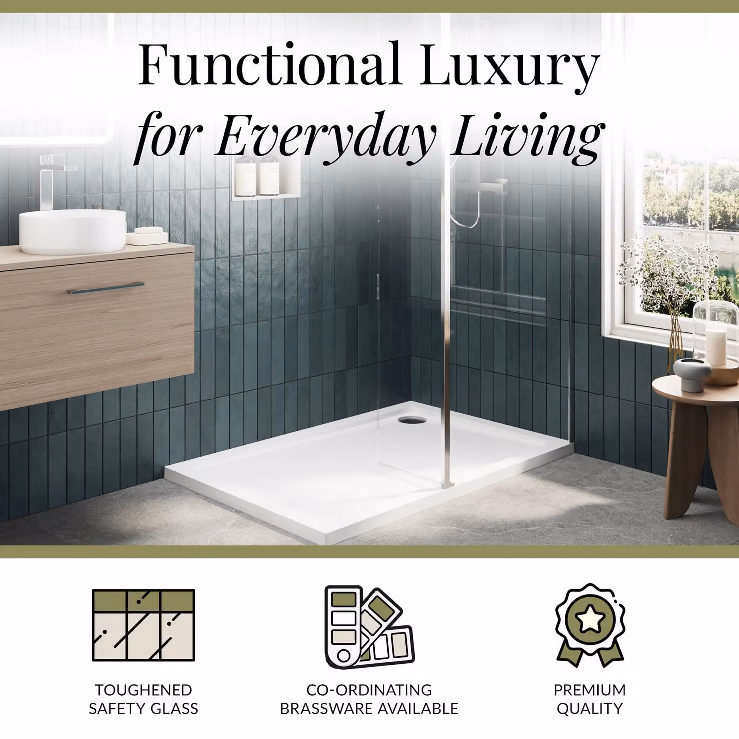 Balterley 8mm Glass Walk-In Wetroom Screen and Return with Tray, Silver, W: 1200 cm, D: 700 cm, H: 195 cm – 3