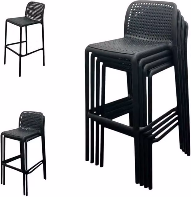 PAWNORA Set of 4 Modern Matt Black Stacking Bar Stools – 1