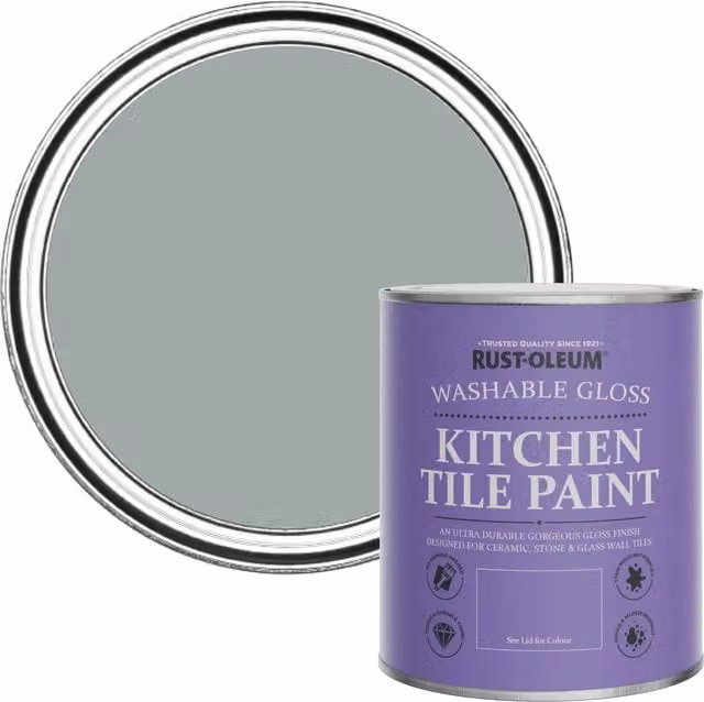 Rust-Oleum Water-Based Kitchen Tile Paint in Gloss Finish, Grey, 750ml