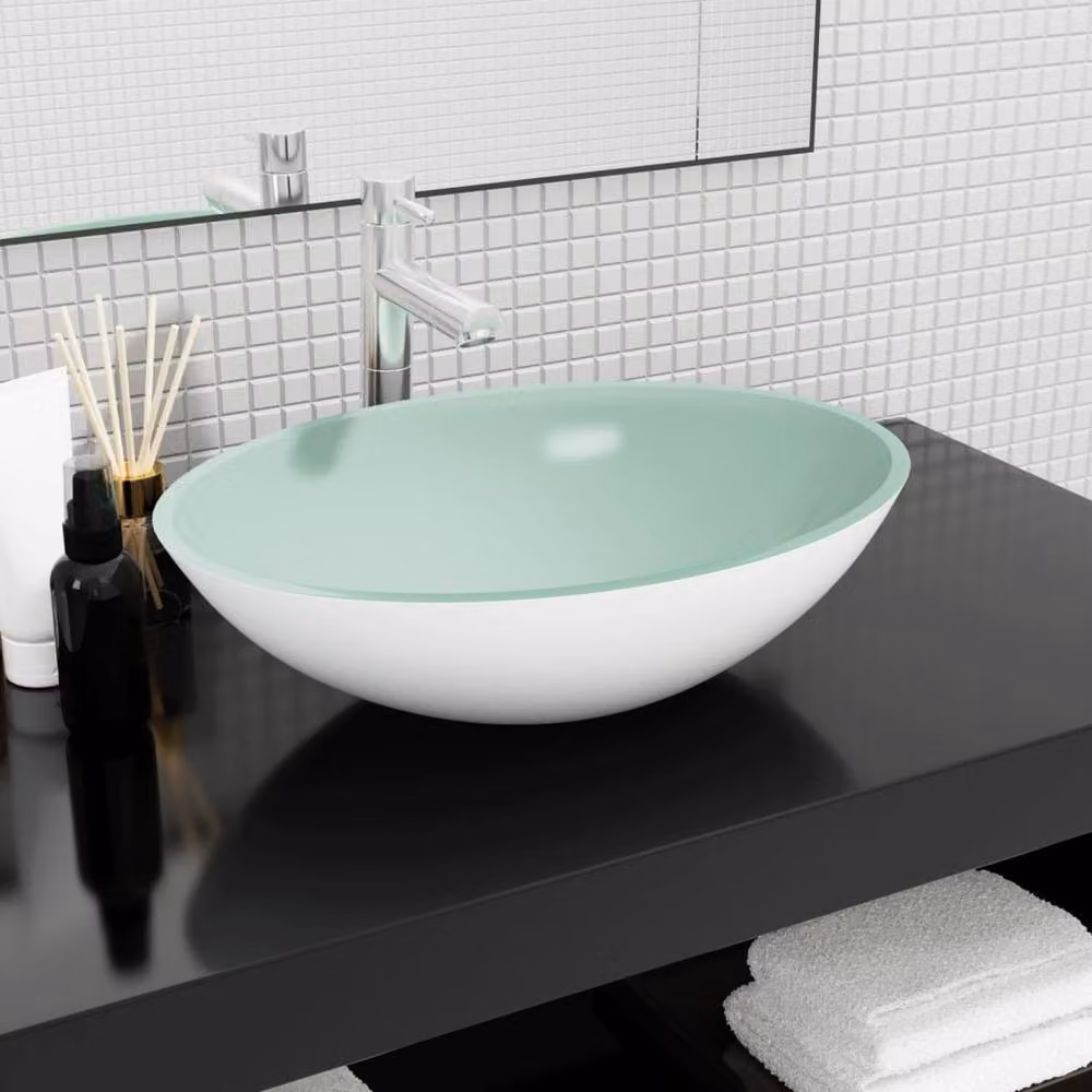Berkfield Home White Glass Basin W/D/H: 50 x 37 x 14 cm – 2