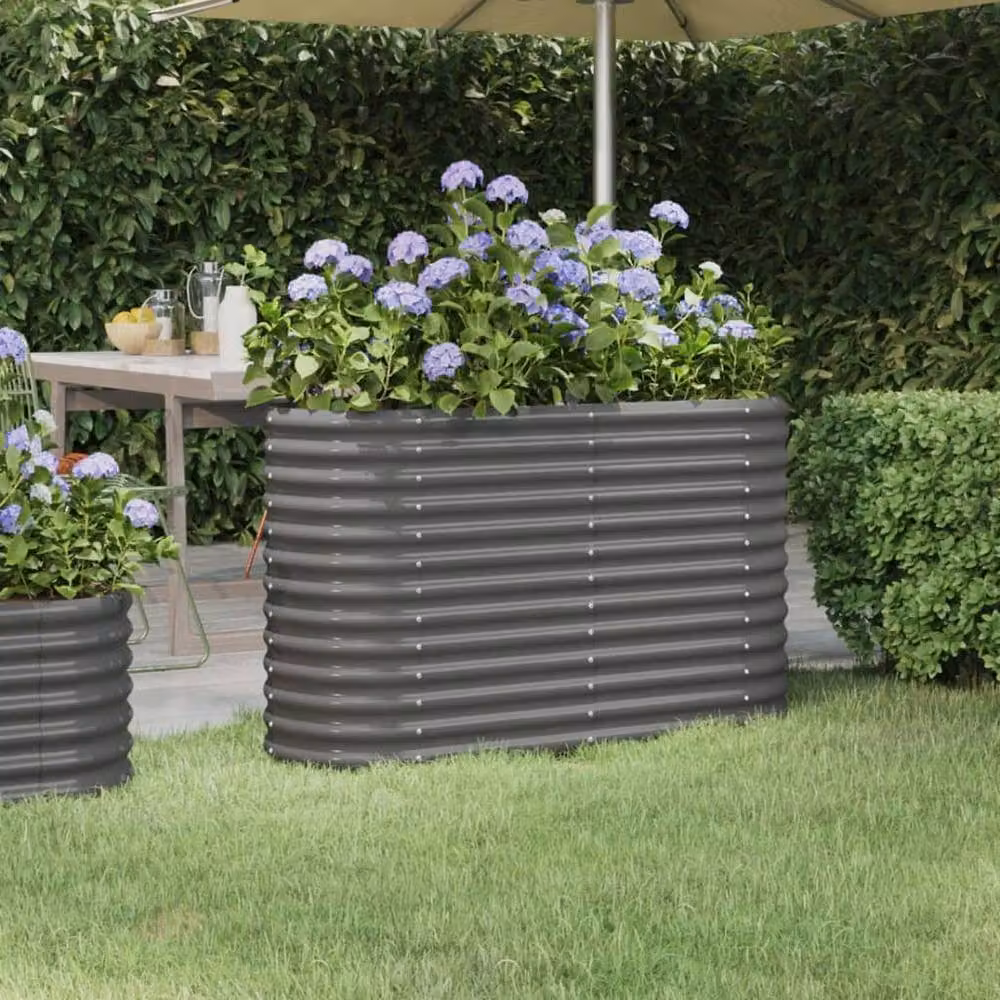 Berkfield Home Garden Grey Powder-coated Steel Raised Bed, W/D/H: 114 x 40 x 68 cm – 2