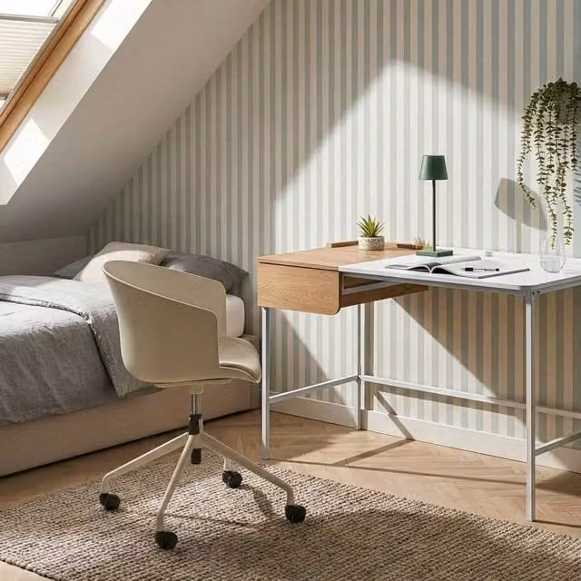 Wyld and Coco White Minimalist Home Office Writing Desk with Single Pedestal Drawer W: 120 cm, D: 60 cm, H: 76 cm – 1