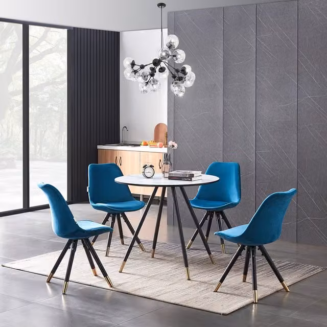Life Interiors Sofia Dorchester Luxury Round Dining Set with Table and 4 Chairs in Blue, Black and Gold – 3