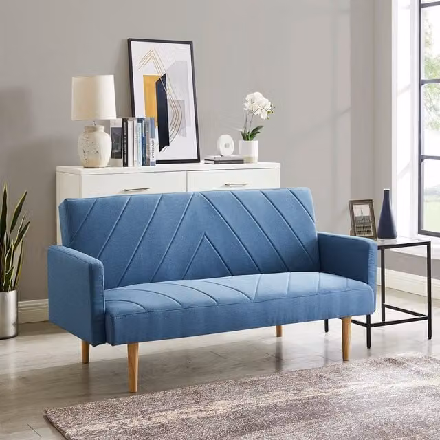 Home Detail Ryan 3-Seater Click Clack Sofa Bed in Blue Geometric Fabric