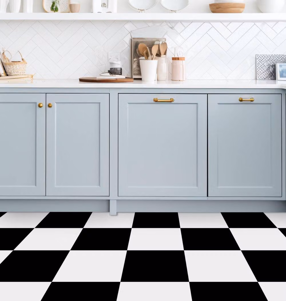 Arthouse Self-Adhesive Retro Geometric Tile-Look Floor Tiles in Black and White, 10 Tiles Per Pack, W/D/H: 30.5 x 30.5 x 0.3 cm – 2