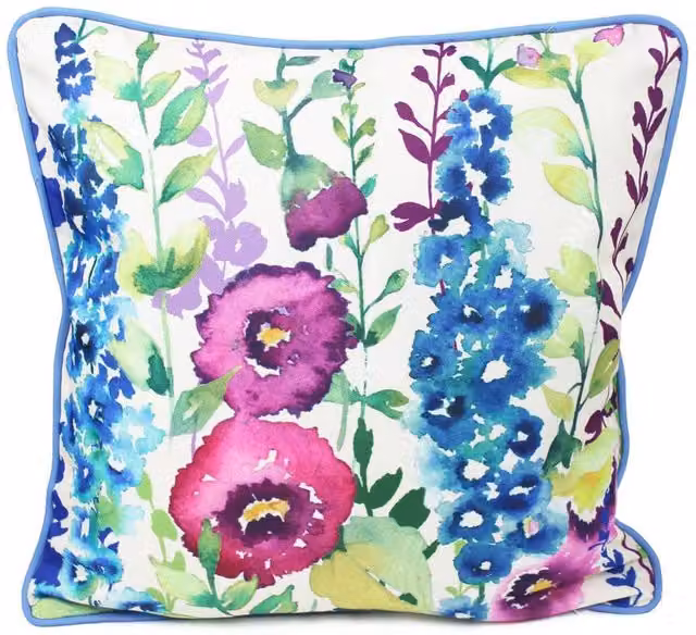 Peggy Wilkins Delphinium Dream Floral Outdoor Square Seat Cushion, W/D/H: 45 x 45 x 45 cm, Water-Resistant with Removable Zipped Cover – 3