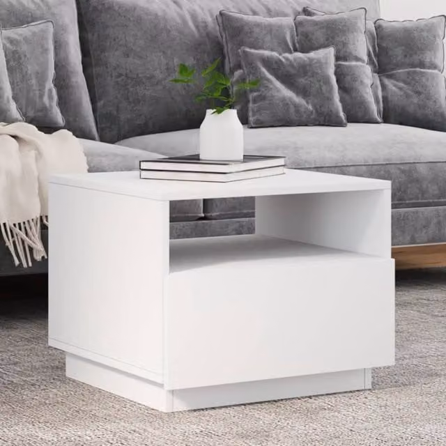 Berkfield Home Modern White Glossy Coffee Table with LED Lights W: 50 cm, D: 49 cm, H: 40 cm – 1