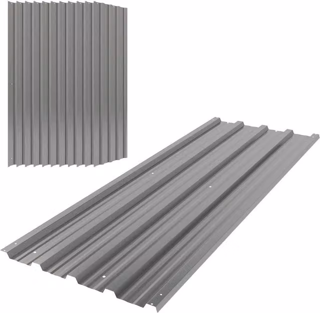 VOGREX Pack of 12 Galvanised Steel Metal Roofing Sheets for Greenhouse, Grey