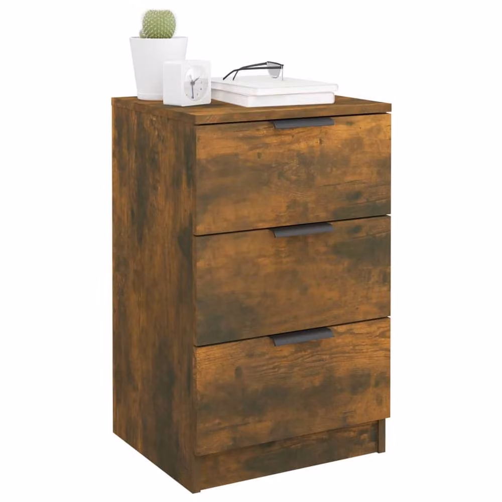 Berkfield Home Modern Bedside Cabinets, 2 Piece Set in Smoked Oak Brown, W/D/H: 40 x 36 x 65 cm – 4