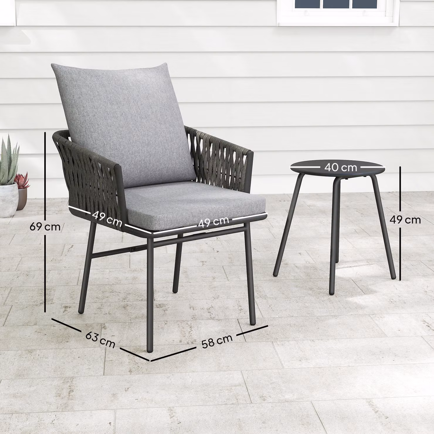 Outsunny 3-Piece Rattan Bistro Set with Round Table and Chairs in Grey – 3