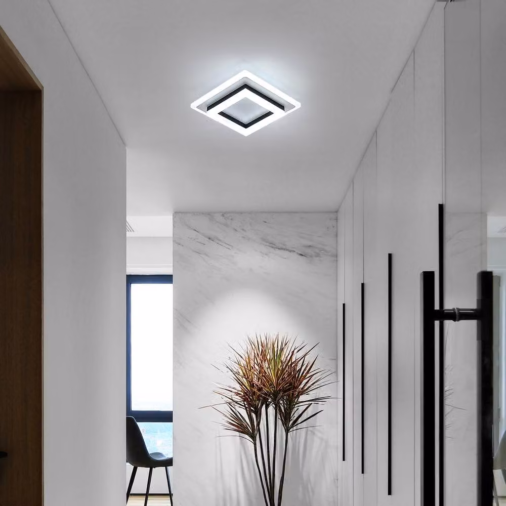 Pheashine Black and White Square Geometry LED Ceiling Light, 24W, 6000K Cool White, W/D/H: 20 x 20 x 7 cm – 3