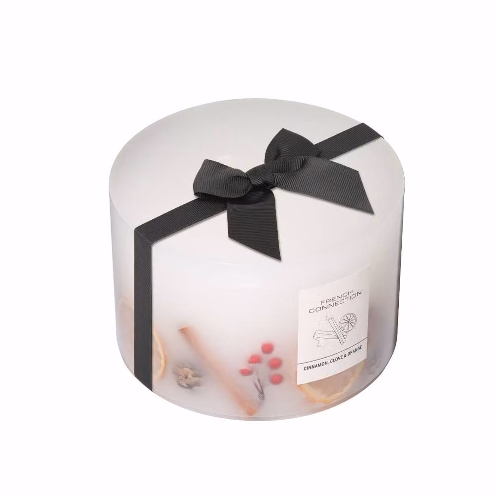 French Connection Festive Botanical Cinnamon Clove and Orange Three Wick Candle, 1.5kg, Off-White – 2