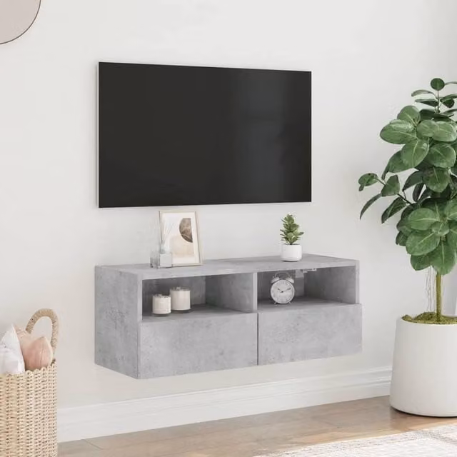 Berkfield Home TV Wall Cabinet in Concrete Grey, W/D/H: 80 x 30 x 30 cm – 1