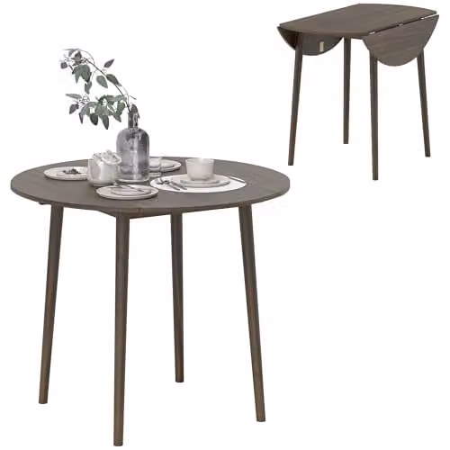 HOMCOM Modern Round Folding Dining Table for 4 with Butterfly Drop Leaf and Wood Legs, Grey – 1