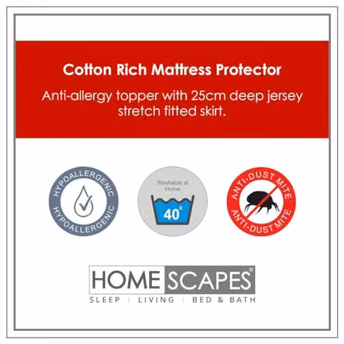 Homescapes Cotton Rich Quilted Single Mattress Protector, White, W/D/H: 90 x 190 x 25 cm – 2
