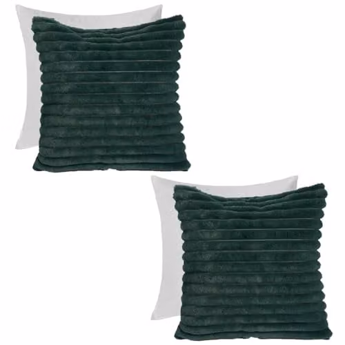 OHS Pack of 2 Green Faux Fur Ribbed Scatter Cushions with Removable Covers, 45 x 45 cm