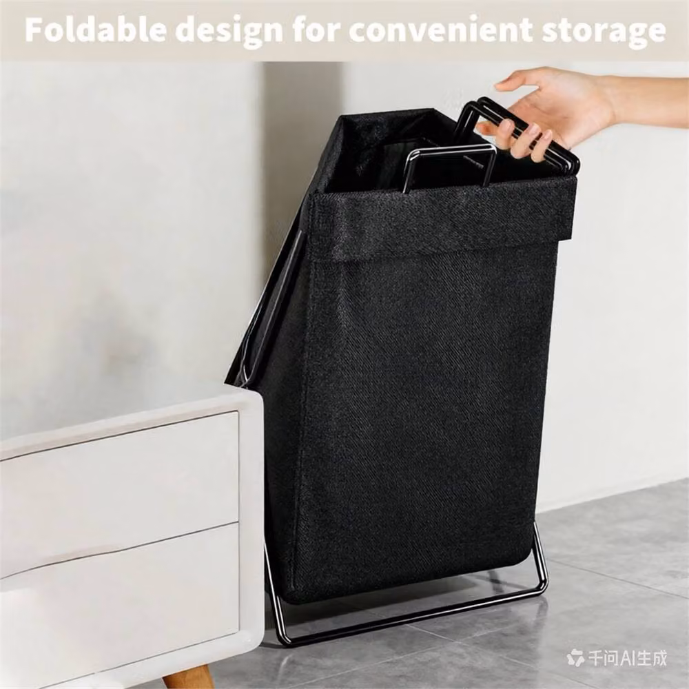 VOGREX Black Foldable Laundry Basket with Lid and Fabric Storage Bag – 3