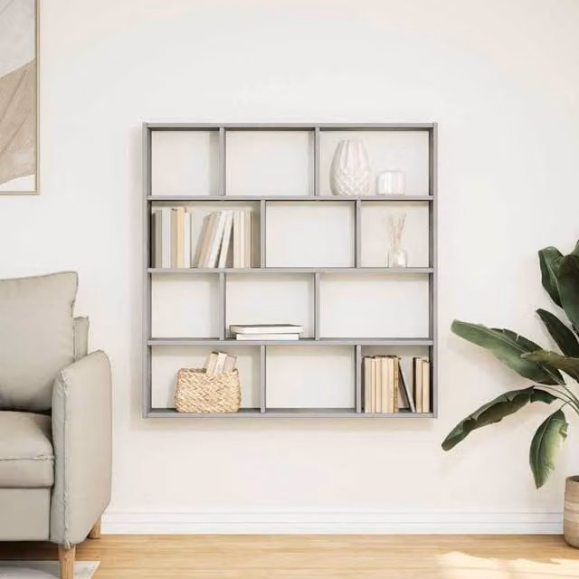 Berkfield Home Wall Mounted 12 Compartment Cube Shelf in Concrete Grey MDF