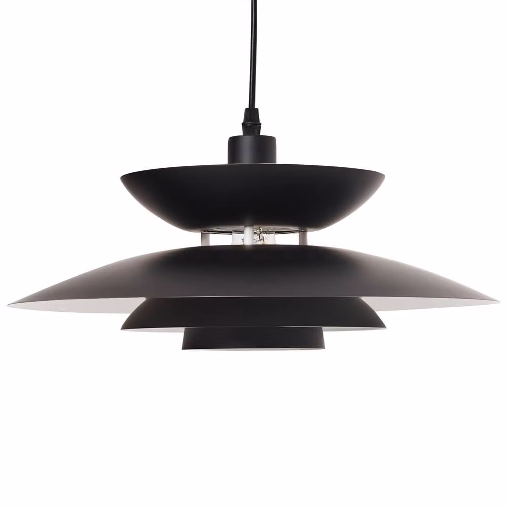 Wyld and Coco Mid-Century Black and Gold/Brass Tiered Metal Pendant Lamp – 2