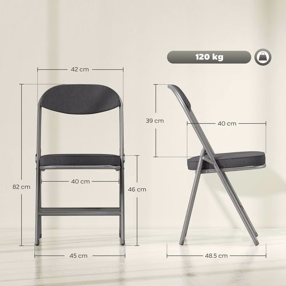 STILVORA Set of 4 Modern Folding Chairs with Grey Corduroy Upholstery and Metal Frame, W/D/H: 48.5 x 45 x 82 cm – 4