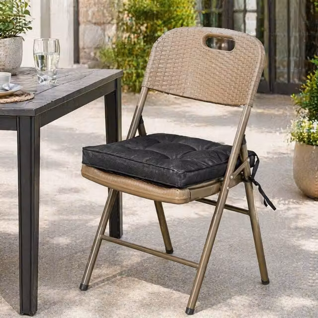 STILVORA Set of 4 Black Square Water-Repellent Polyester Garden Seat Cushions with Ties