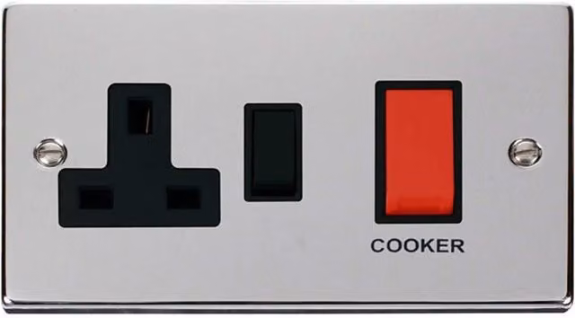 SE Home Polished Chrome 45A Cooker Control Unit with 13A Switched Plug Socket in Silver – 1