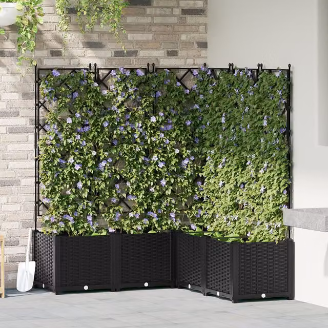 Berkfield Home Garden Planter with Trellis, 5 Pieces, Black, W/D/H: 120 x 120 x 143 cm – 1