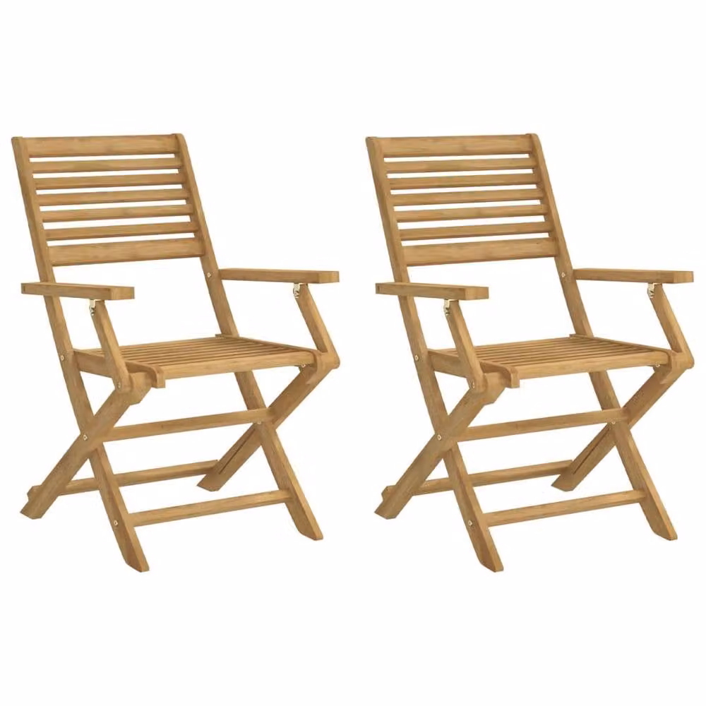 Berkfield Home Beautiful Folding Acacia Wood Garden Chairs, 2 Pack, Brown, W/D/H: 54.5 x 61.5 x 86.5 cm – 2