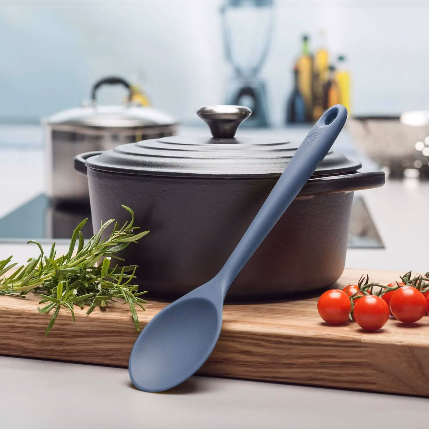 Zeal Blue Silicone Non-Stick Heat-Resistant Cooking Spoon with Hanging Loop, 28 cm – 2