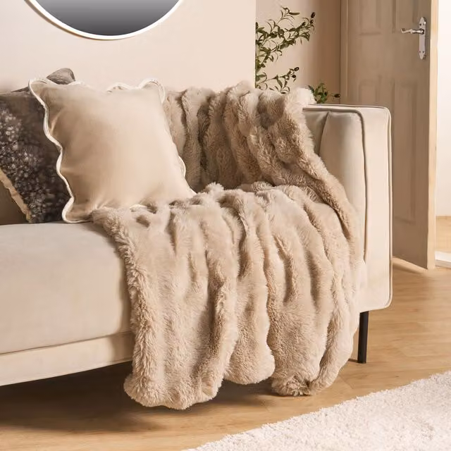 OHS Bubble Faux Fur Fleece Throw Blanket in Beige, W/D/H: 125 x 150 cm – 3